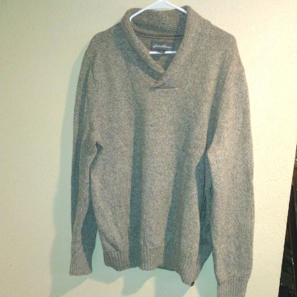 Eddie Bauer Wool Blend Knit Men's Sweater Tan/Grey/Olive XL